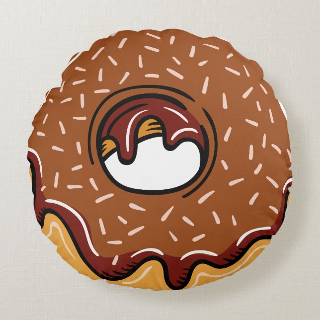 Anpassningsbar text Donut Illustration dekorativ k Rund Kudde (Framsidan)