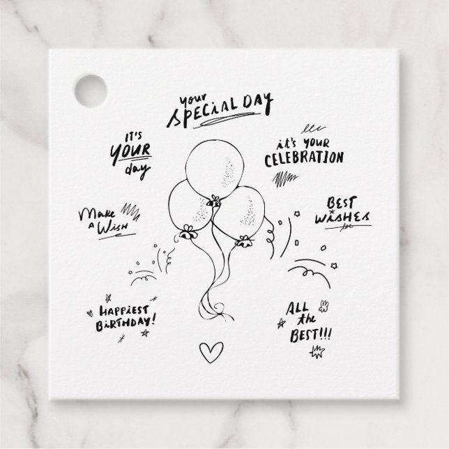 Anpassningsbar Text Doodle Modern Balloon Grattis  Gåvor Etiketter (Framsida)