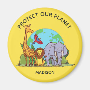 Anpassningsbar Text Earth med Animals Magnet