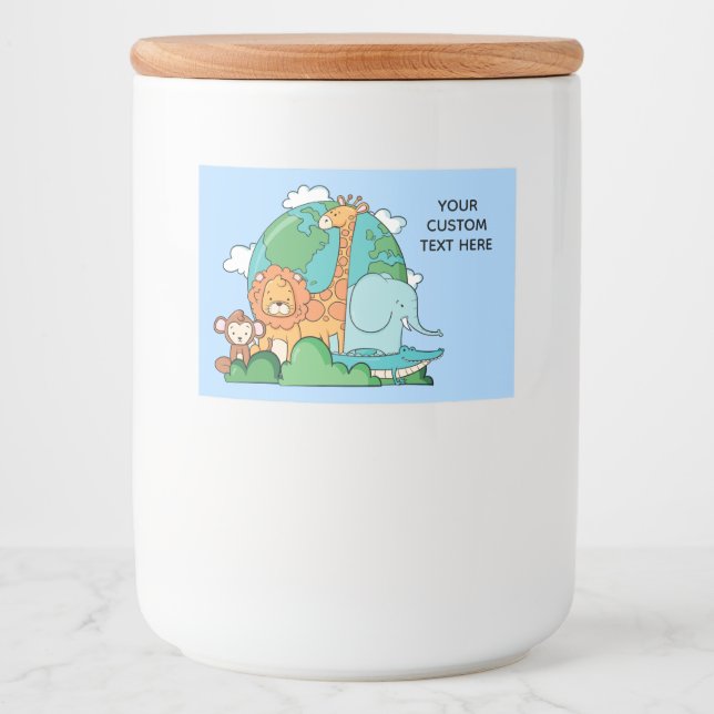 Anpassningsbar Text Earth med Animals Mat Etiketter (Framsida)