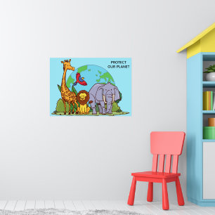 Anpassningsbar Text Earth med Animals Poster