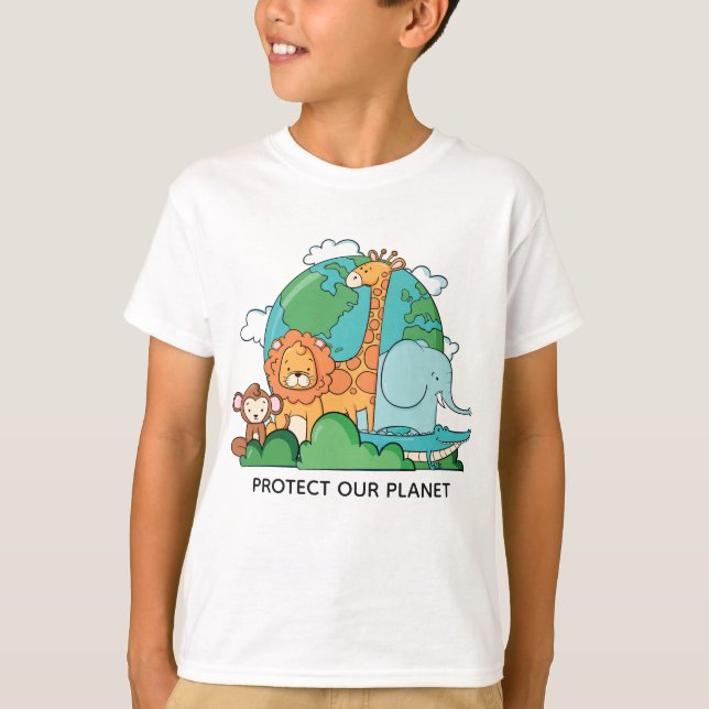 Anpassningsbar Text Earth med Animals T Shirt (Framsida)