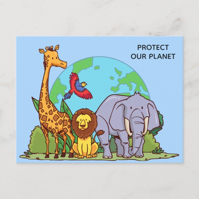 Anpassningsbar Text Earth med Animals Vykort (Framsida)