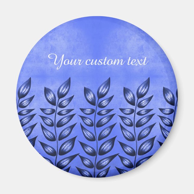 Anpassningsbar Text Elegant Plant with Po Löv Blue Magnet (Framsidan)