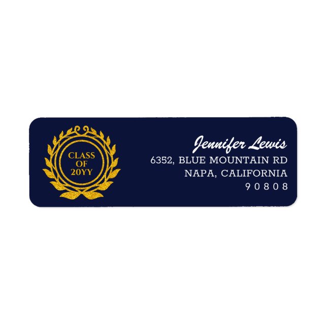 Anpassningsbar Text Emblem Stil Blue Guld Returadr Returadress Etikett (Framsidan)