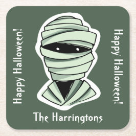 Anpassningsbar text & färg 2/4 Halloween-skapelser Underlägg Papper Kvadrat