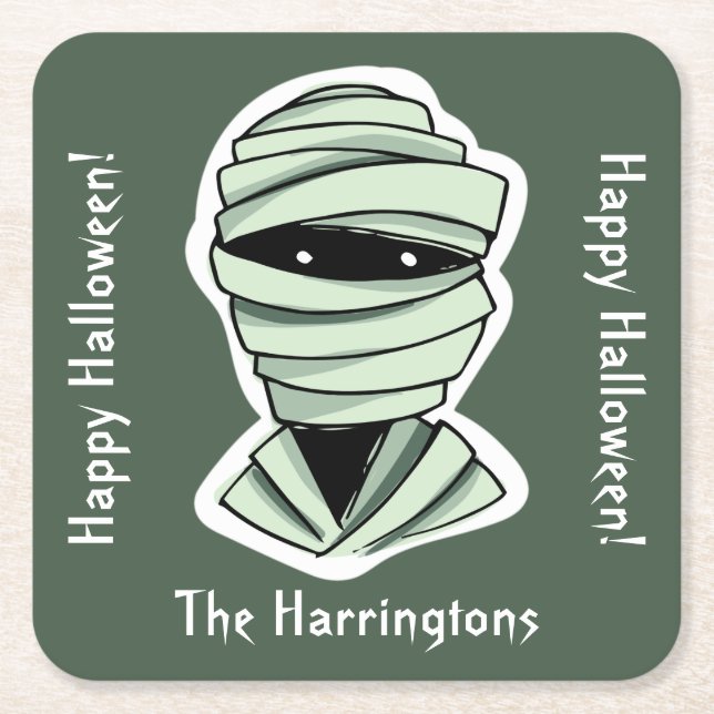 Anpassningsbar text & färg 2/4 Halloween-skapelser Underlägg Papper Kvadrat (Framsidan)