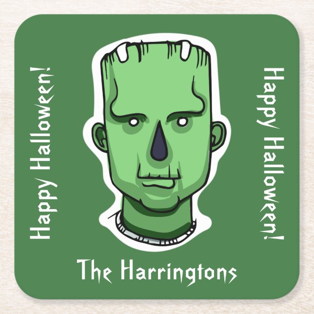 Anpassningsbar text & färg 3/4 Halloween-skapelser Underlägg Papper Kvadrat (Framsidan)