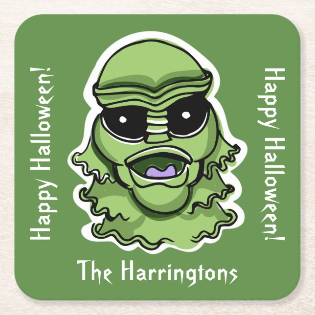 Anpassningsbar text & färg 4/4 Halloween-skapelser Underlägg Papper Kvadrat (Framsidan)