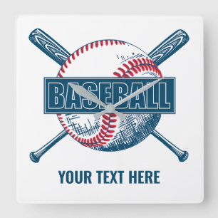 Anpassningsbar Text & Färg Baseball Fyrkantig Klocka