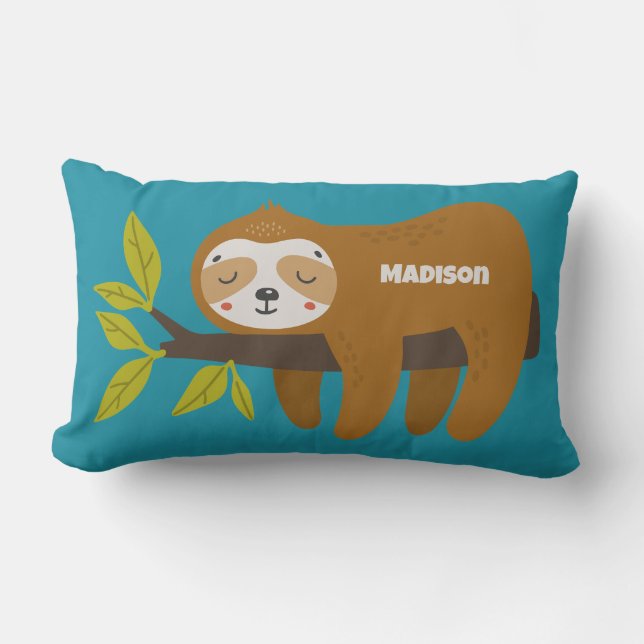 Anpassningsbar Text & Färg Cute Sloth Lumbarkudde (Framsida)