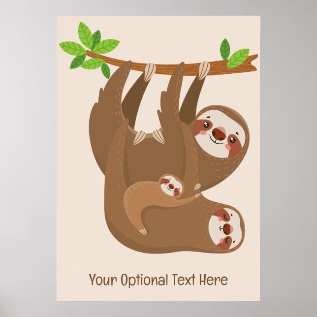 Anpassningsbar Text & Färg Cute Sloth Poster (Framsidan)