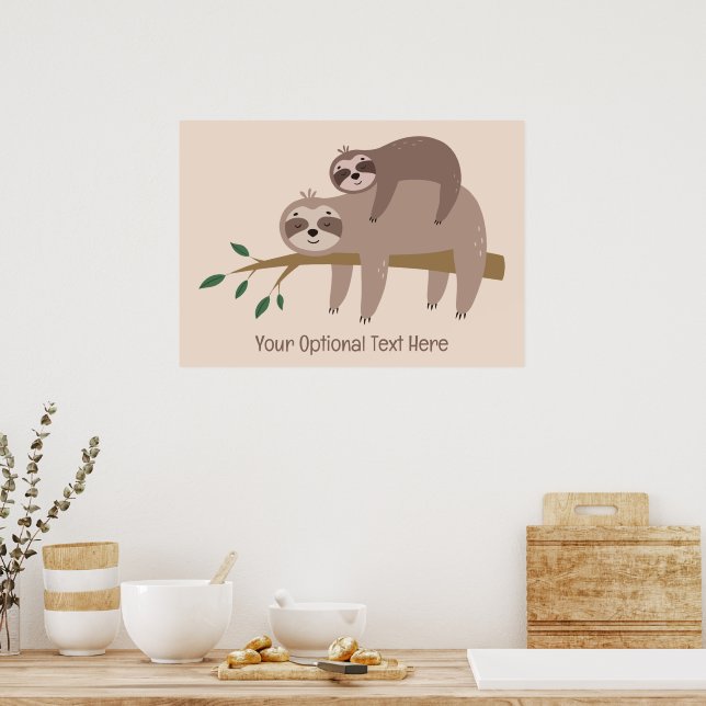 Anpassningsbar Text & Färg Cute Sloth Poster (Kök)