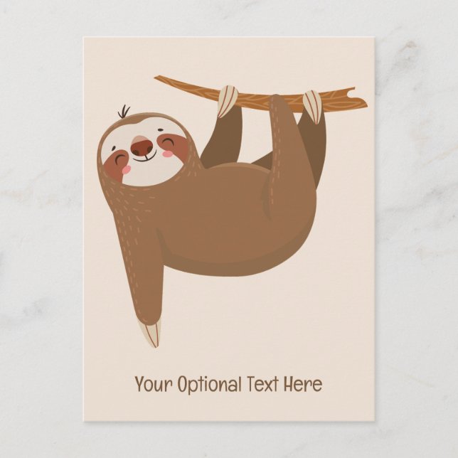 Anpassningsbar Text & Färg Cute Sloth Vykort (Framsida)