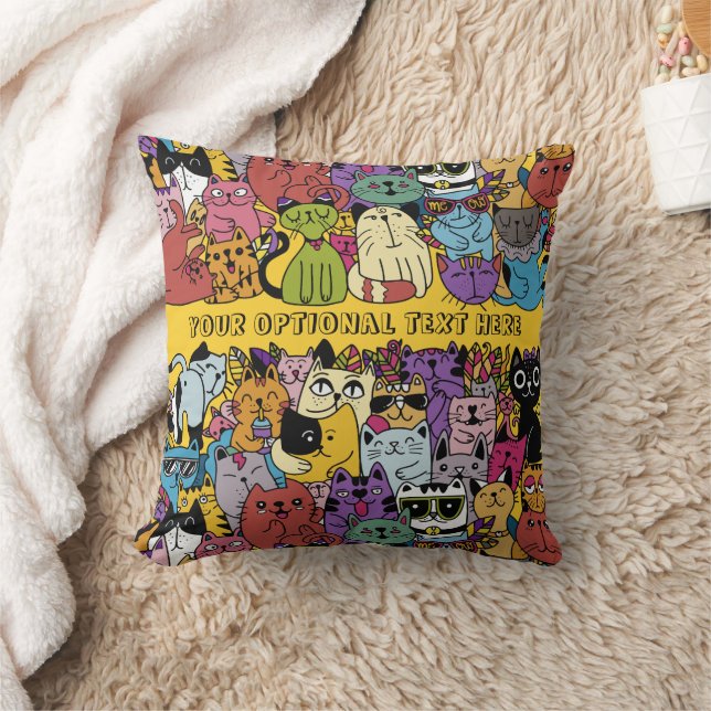 Anpassningsbar Text & Färg Funny Cats Illustration Kudde (Filt)