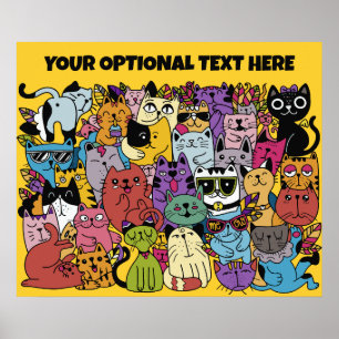 Anpassningsbar Text & Färg Funny Cats Illustration Poster