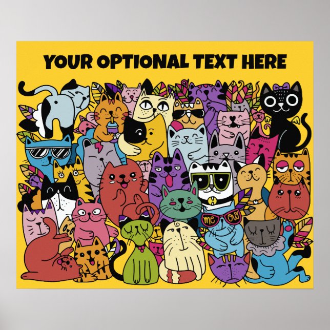 Anpassningsbar Text & Färg Funny Cats Illustration Poster (Framsidan)