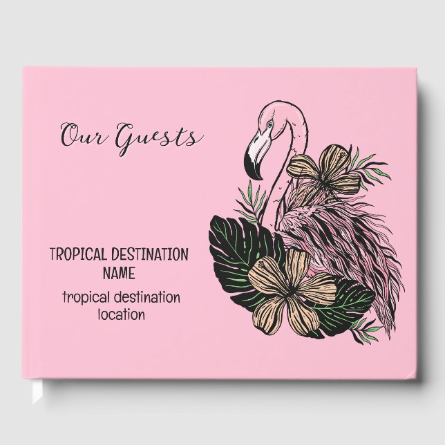 Anpassningsbar Text & Färg Rosa Flamingo Gästböcker (Framsida)