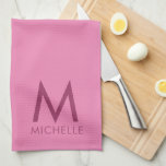 Anpassningsbar Text Färg Rosa Monogram Initial Nam Kökshandduk<br><div class="desc">Ladda upp anpassningsbar Lägg till Snyggten Foto eller Logotyp Text Modern Cute Monogram Initial Namn Template Rosa Kitchen Towel.</div>