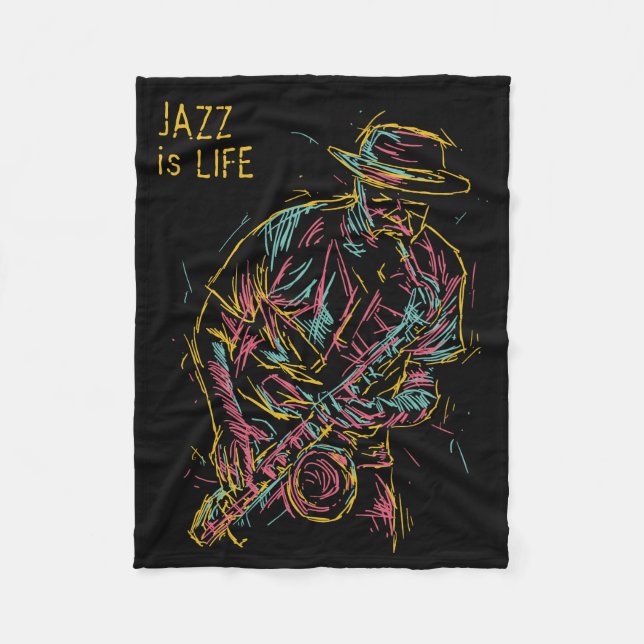 Anpassningsbar text Färgfull Jazz Player Fleecefilt (Framsidan)