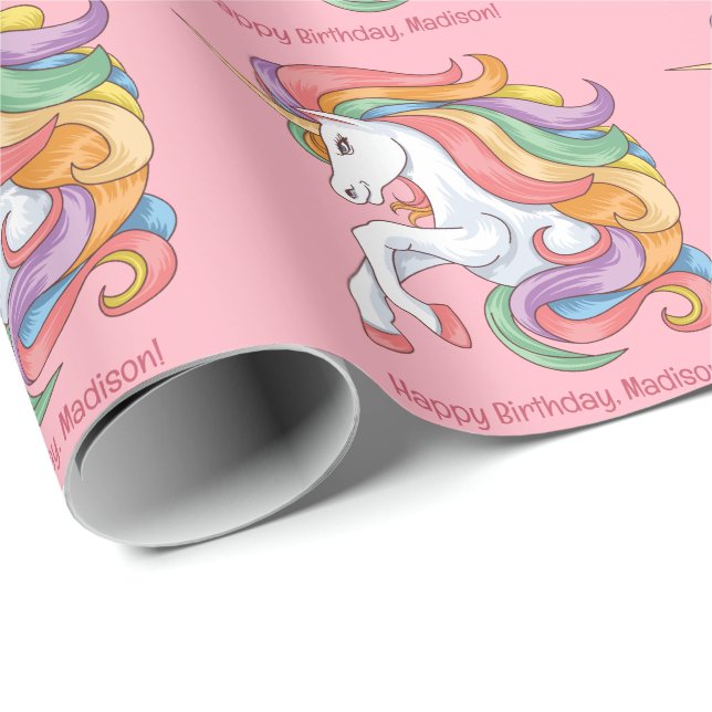 Anpassningsbar Text färgstark Unicorn Presentpapper (Rullad Hörn)