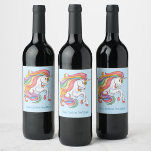 Anpassningsbar Text färgstark Unicorn Vinflaska Etikett