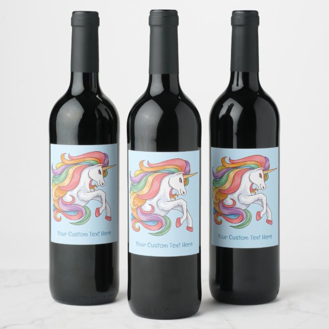 Anpassningsbar Text färgstark Unicorn Vinflaska Etikett (Flaskor)
