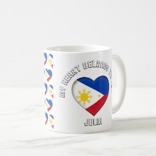 Anpassningsbar Text Filippinernas Flagga Hearts M Kaffemugg
