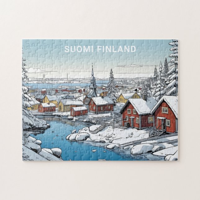 Anpassningsbar Text Finland Winter Illustration Pussel (Horisontell)