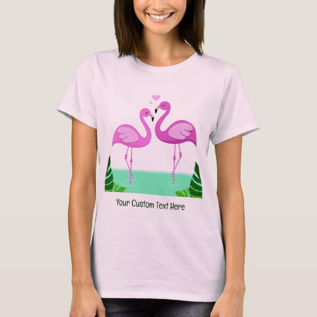 Anpassningsbar Text Flamingo Kärlek T Shirt (Framsida)