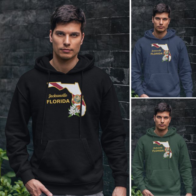 Anpassningsbar Text Florida Flagga & Flower Orange Hoodie (Skapare uppladdad)