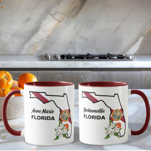 Anpassningsbar Text Florida Flagga & Flower Orange Kaffemugg