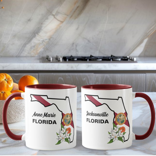 Anpassningsbar Text Florida Flagga & Flower Orange Kaffemugg (Skapare uppladdad)