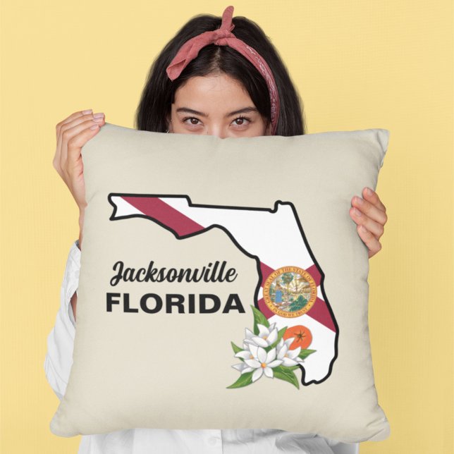Anpassningsbar Text Florida Flagga & Flower Orange Kudde (Skapare uppladdad)