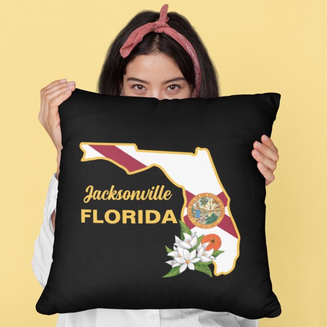 Anpassningsbar Text Florida Flagga & Flower Orange Kudde (Skapare uppladdad)