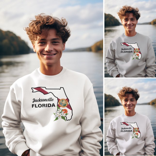 Anpassningsbar Text Florida Flagga & Flower Orange Lång Ärmad Tröja (Skapare uppladdad)