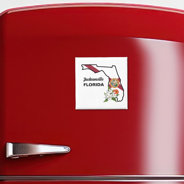 Anpassningsbar Text Florida Flagga & Flower Orange Magnet (Skapare uppladdad)