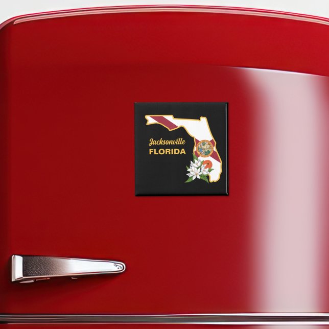 Anpassningsbar Text Florida Flagga & Flower Orange Magnet (Skapare uppladdad)