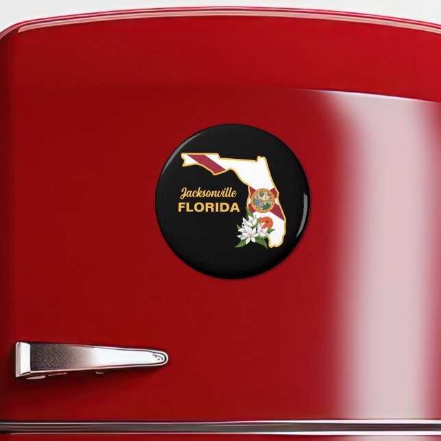 Anpassningsbar Text Florida Flagga & Flower Orange Magnet (Skapare uppladdad)