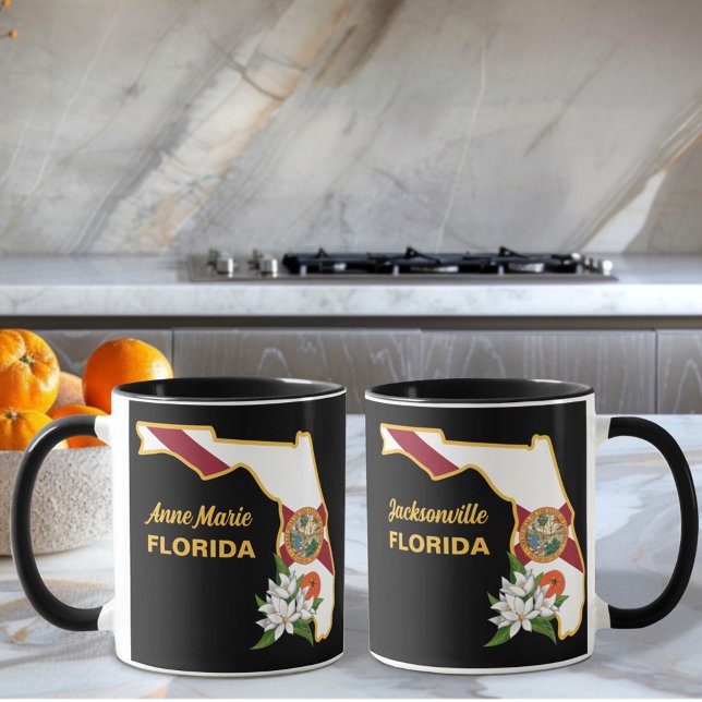 Anpassningsbar Text Florida Flagga & Flower Orange Mugg (Skapare uppladdad)
