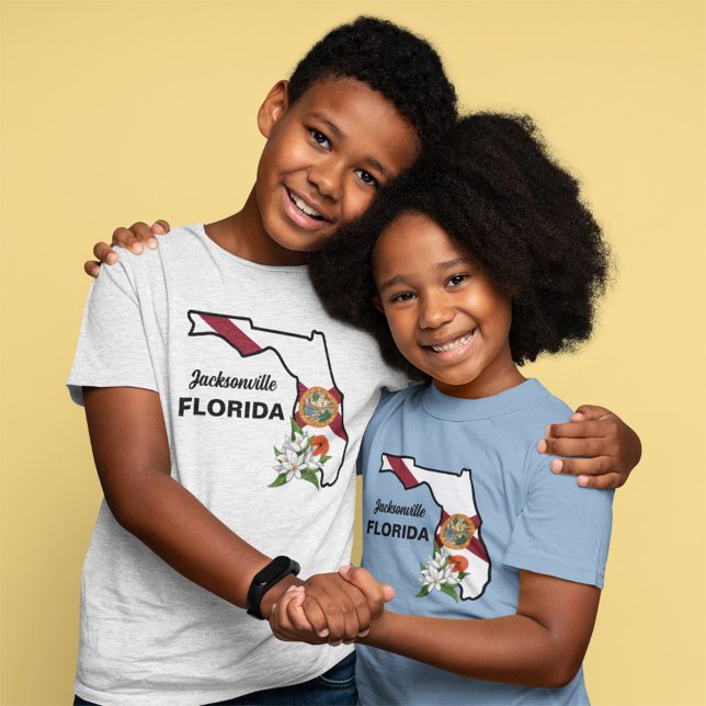 Anpassningsbar Text Florida Flagga & Flower Orange T Shirt (Skapare uppladdad)