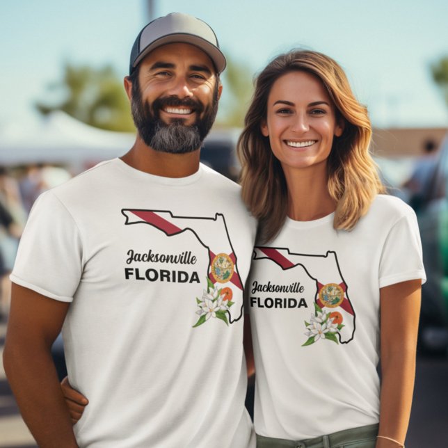 Anpassningsbar Text Florida Flagga & Flower Orange T Shirt (Skapare uppladdad)