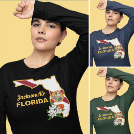 Anpassningsbar Text Florida Flagga & Flower Orange T Shirt