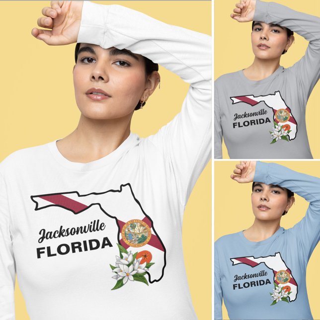Anpassningsbar Text Florida Flagga & Flower Orange T Shirt (Skapare uppladdad)