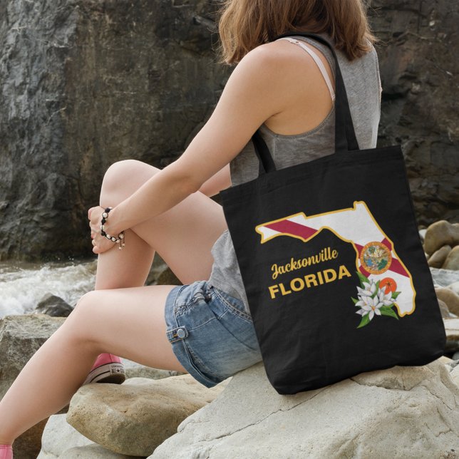 Anpassningsbar Text Florida Flagga & Flower Orange Tygkasse (Skapare uppladdad)