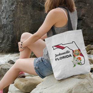 Anpassningsbar Text Florida Flagga & Flower Orange Tygkasse
