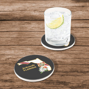 Anpassningsbar Text Florida Flagga & Flower Orange Underlägg