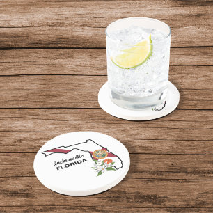 Anpassningsbar Text Florida Flagga & Flower Orange Underlägg