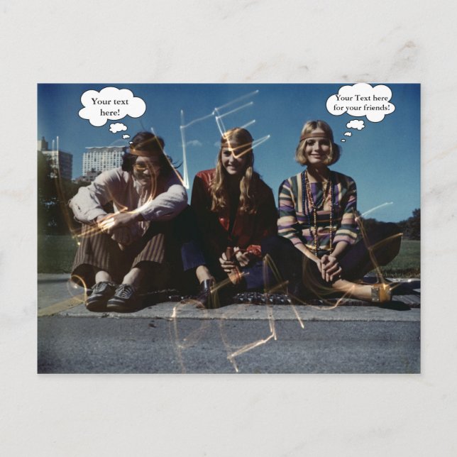 Anpassningsbar Text för Peace Young Hippies Free K Vykort (Framsida)