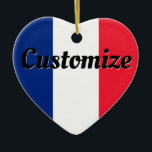 Anpassningsbar Text Fransk Flagga Drapeau Français Julgransprydnad Keramik<br><div class="desc">Ett anpassade hjärtformat julprydnadsämne med den blå,  vita och röda trifärgen "Drapeau Français" Fransk flagga av Frankrike. Klicka bara på "Anpassa den här mallen" om du vill skriva vad du vill i textrutan anpassningsbar. Gör en roligt till en gåva för stolta Franskar eller någon som kärlek det vackra land.</div>